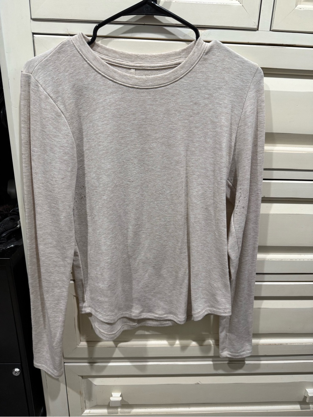 American Eagle Outfitters Light Beige Long Sleeve Crewneck Top